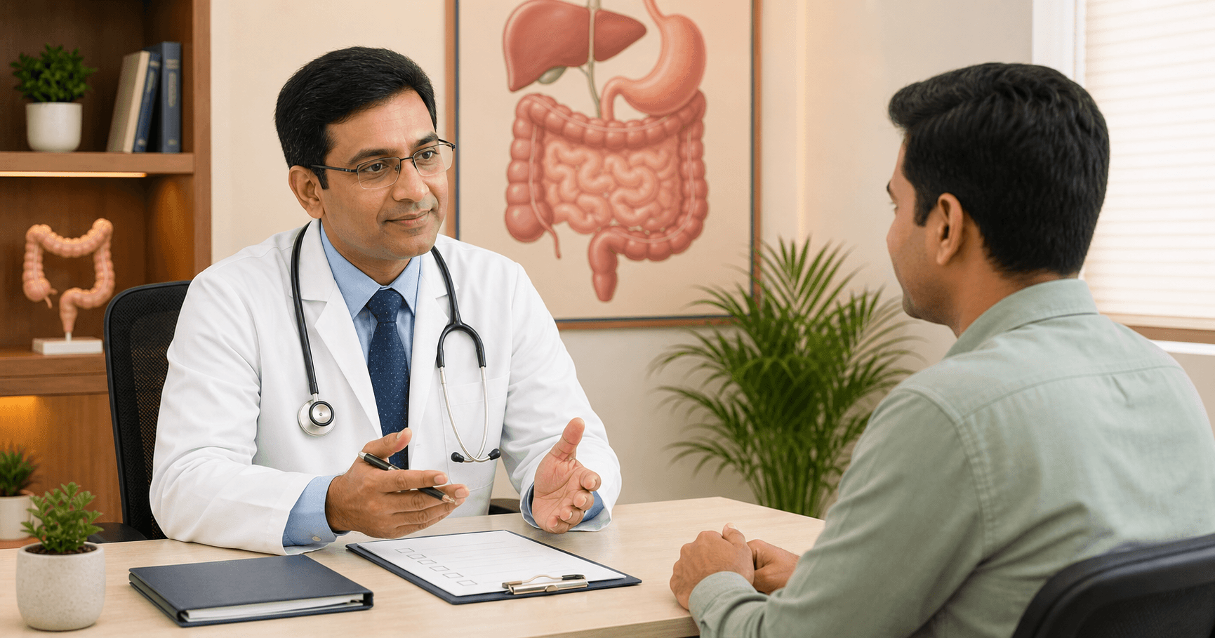 Patient discussing piles fissure and fistula treatment options with a surgeon in Bhopal