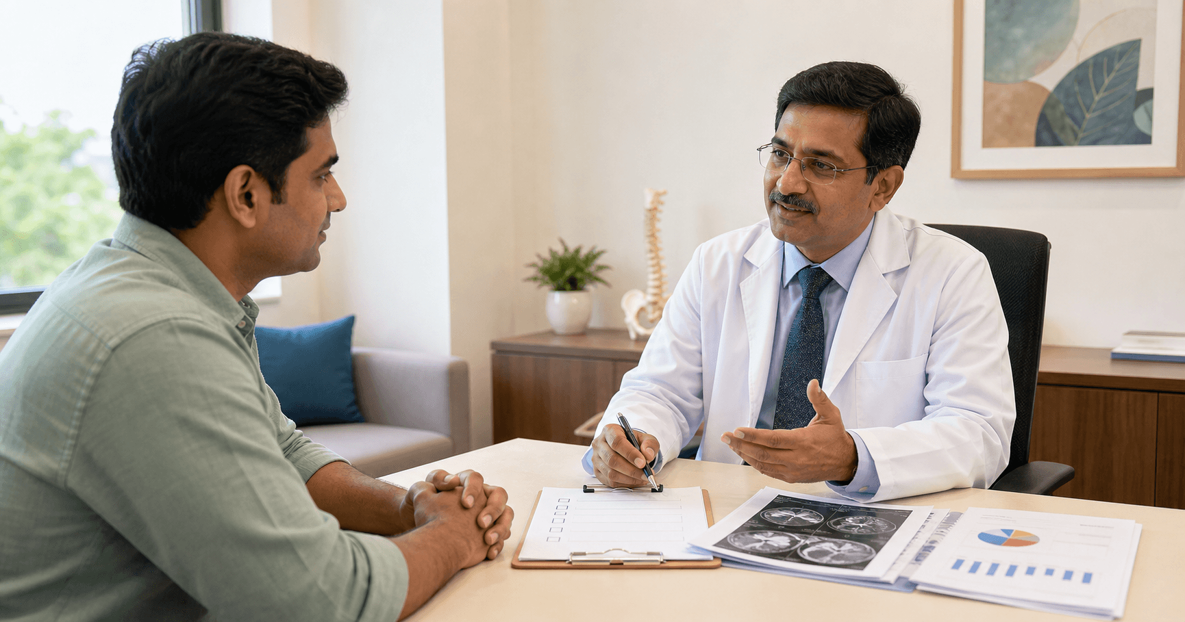 Patient reviewing a surgery preparation checklist with a surgeon in Bhopal