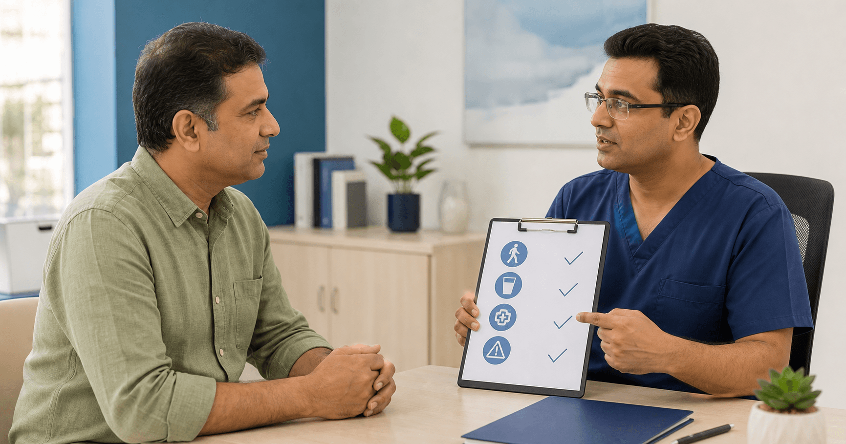 Patient discussing an anal fistula surgery recovery checklist with a surgeon in Bhopal