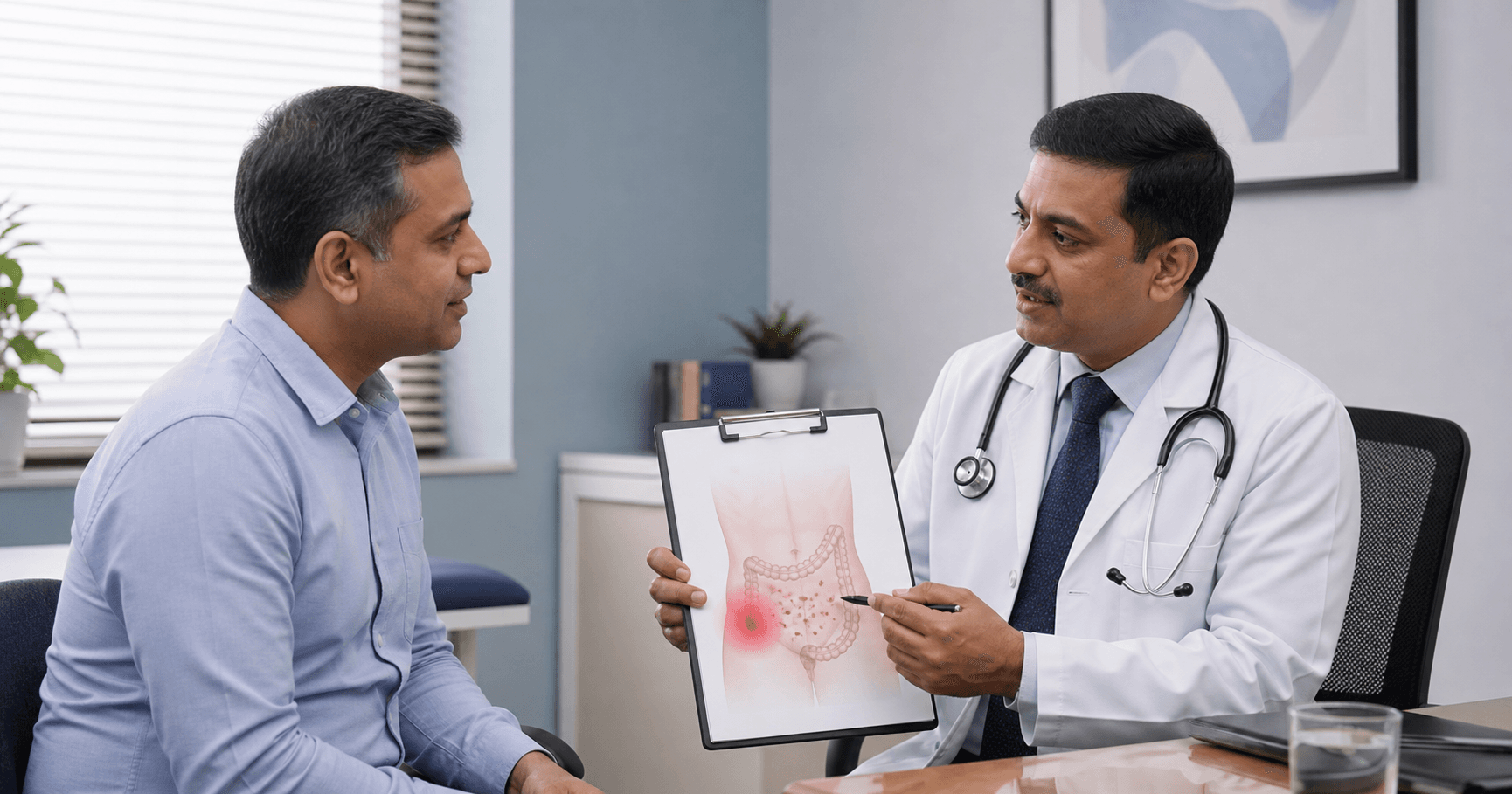 Patient discussing appendix pain versus gas pain warning signs with a laparoscopic surgeon in Bhopal