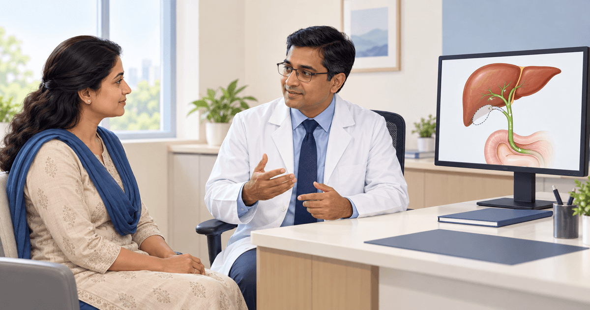 Patient discussing life without a gallbladder with a laparoscopic surgeon in Bhopal