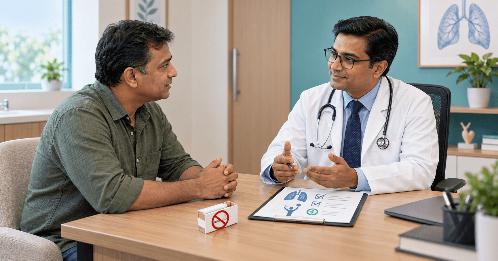 Patient discussing smoking and a pre-surgery checklist with a surgeon in Bhopal