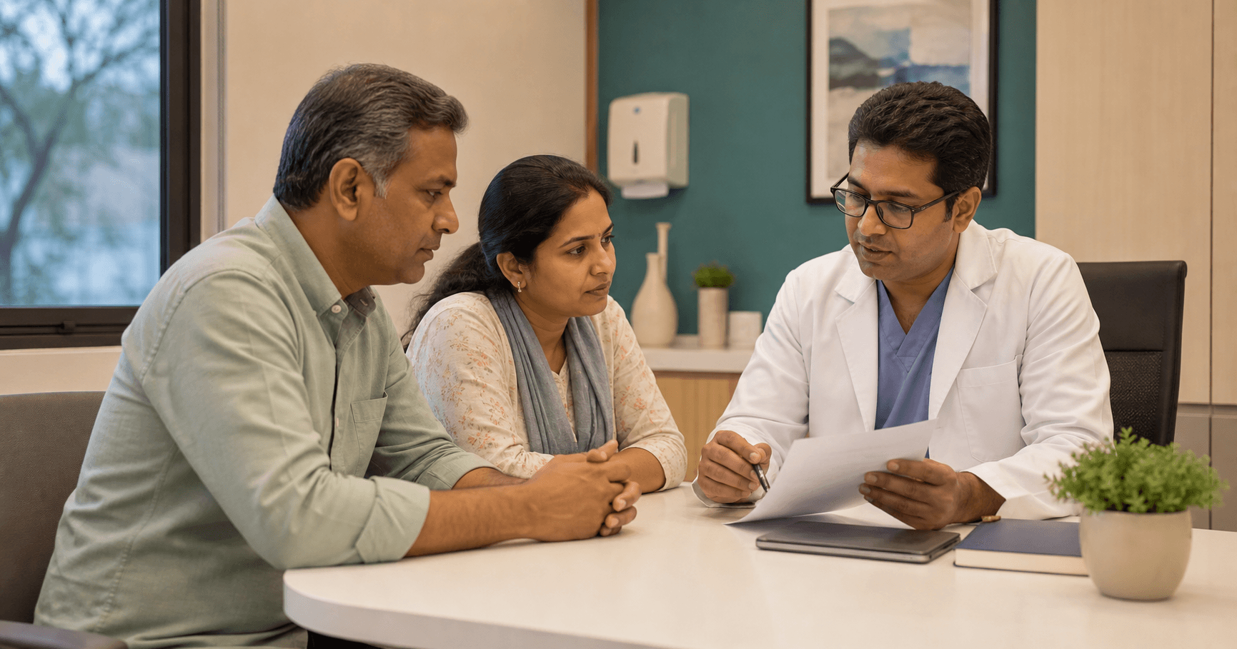 Patient and family member discussing a postponed operation checklist with a surgeon in Bhopal